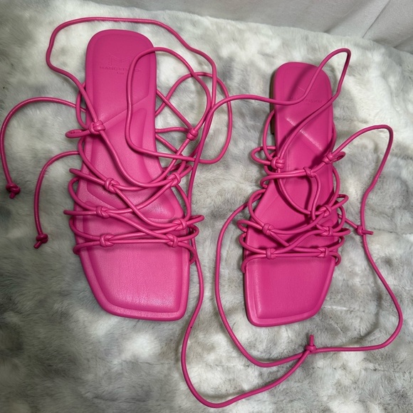 New Marc Fisher Monnie Hot Pink Leather Lace Up Strap Square Toe Sandal 7 - Picture 3 of 4